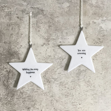 East of India Porcelain Hanging Star - Wishing You Every Happiness