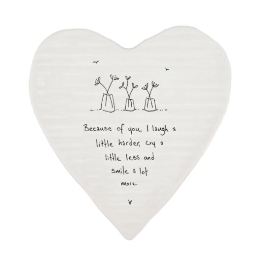 East of India Porcelain Heart Coaster - Because of You