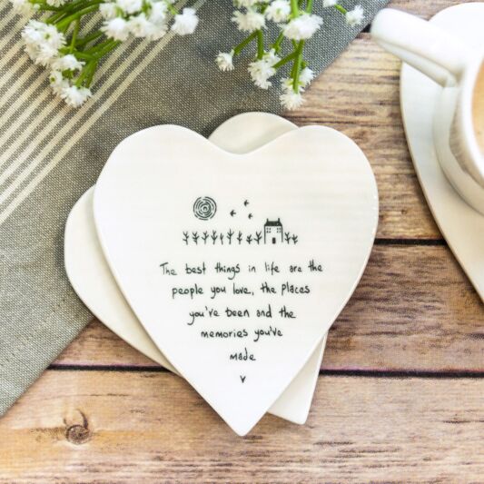 East of India Porcelain Heart Coaster - Best Things Are People You Love