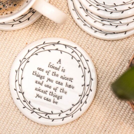 East of India Porcelain Leaf Coaster -Friend Is Nicest