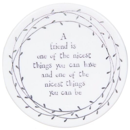 East of India Porcelain Leaf Coaster -Friend Is Nicest