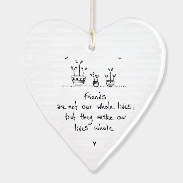 East of India Wobbly Porcelain Round Heart - Friends Make Lives Whole