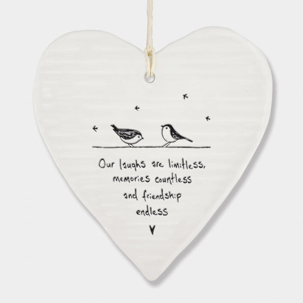 East of India Wobbly Porcelain Round Heart - Our Laughs Are Limitless