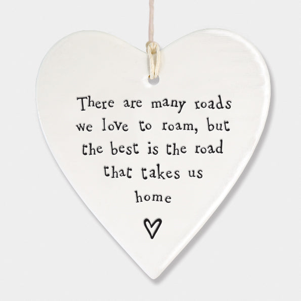 East of India Porcelain Round Hanging Heart - Road To Home