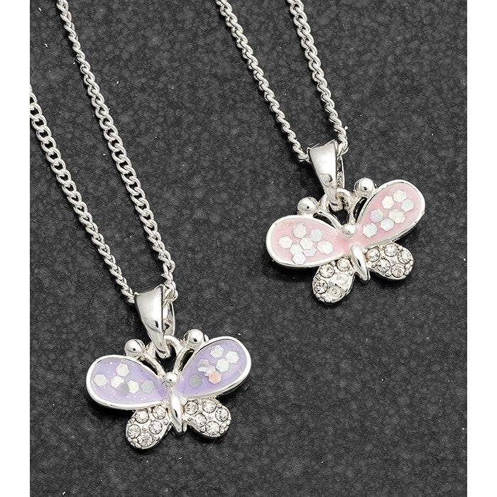 Equilibrium Glitter Sparkle Butterfly Silver Plated Necklace
