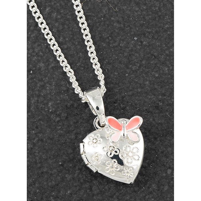 Equilibrium Girls Silver Plated Butterfly Heart Shape Locket