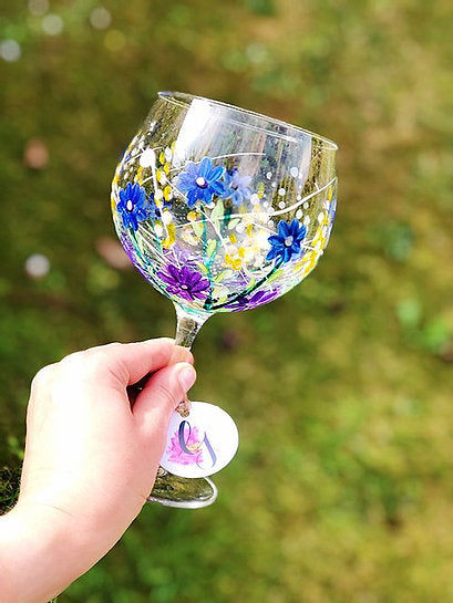 Hand Painted Blue Meadow Gin Glass