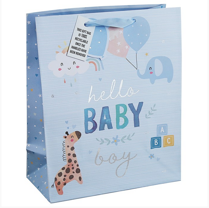 Hello Baby Boy Giraffe Gift Bag Medium