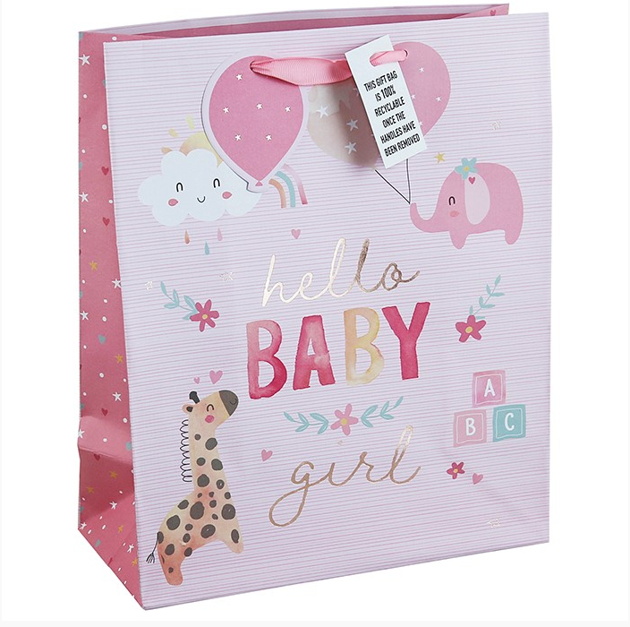 Hello Baby Girl Giraffe Gift Bag Medium