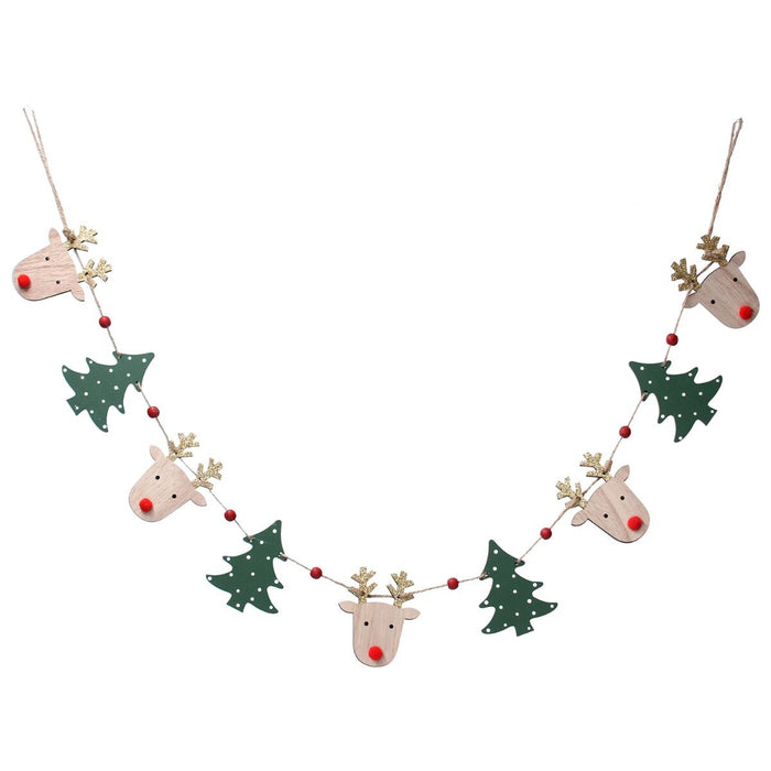 Gisela Graham Wooden Rudolph and Christmas Tree String Garland