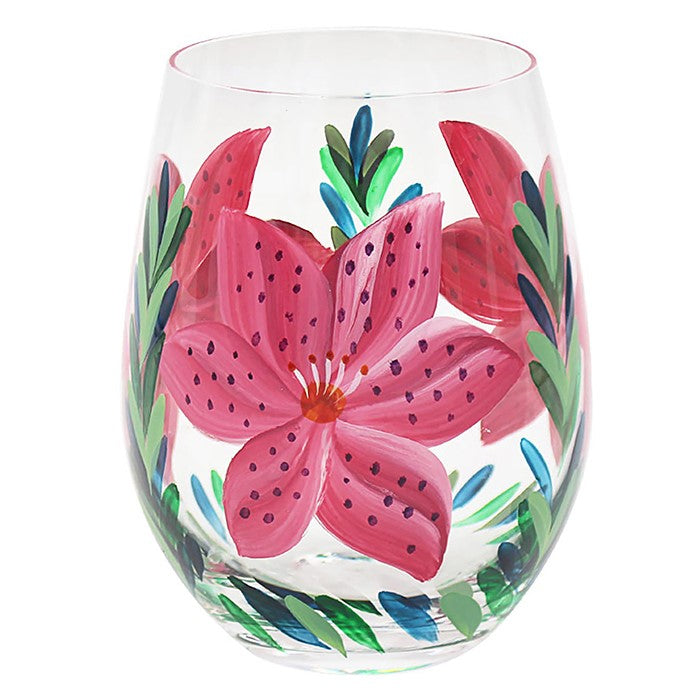 Hand Painted Lily Stemless Glass