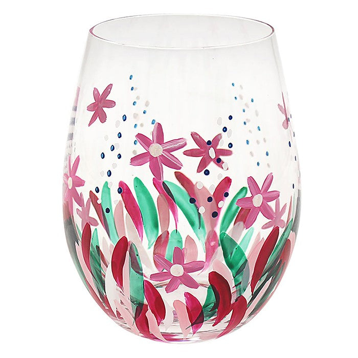 Hand Painted Wildflower Stemless Glass