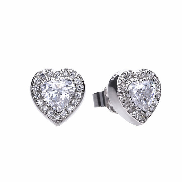 Diamonfire Heart Shaped Pave Set Zirconia Stud Earrings