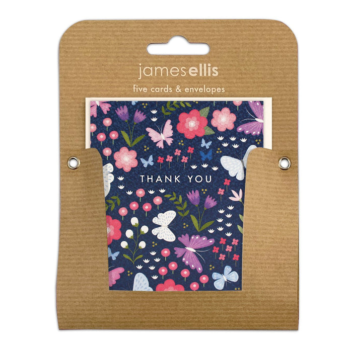 James Ellis Butterfly Pattern Thank You Pack of 5 Cards
