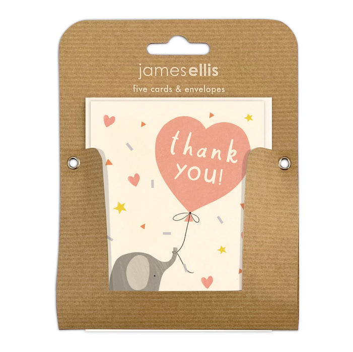 James Ellis Thank You Elephant and Balloon Pack of 5 Cards