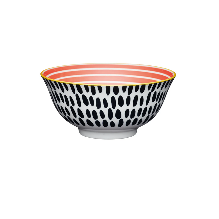 KitchenCraft Red Swirl and Black Spots Ceramic Bowl