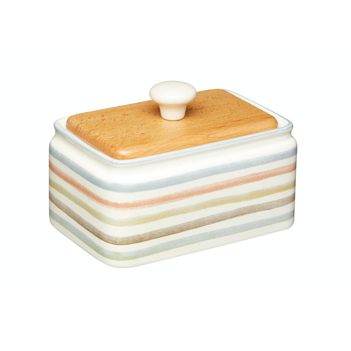 KitchenCraft Classic Collection Striped Ceramic Butter Dish with Lid