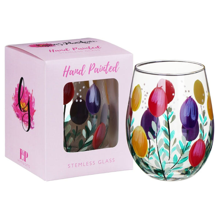 Hand Painted Tulip Stemless Glass