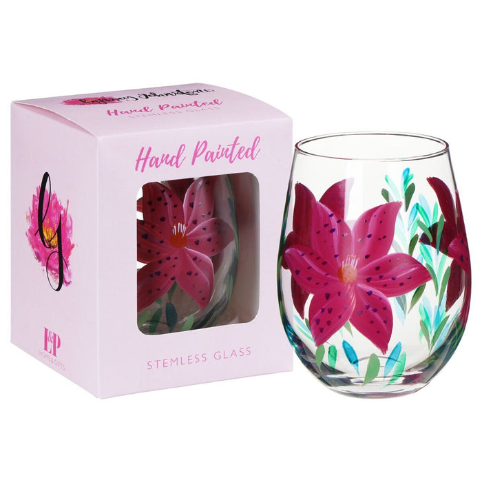 Hand Painted Lily Stemless Glass