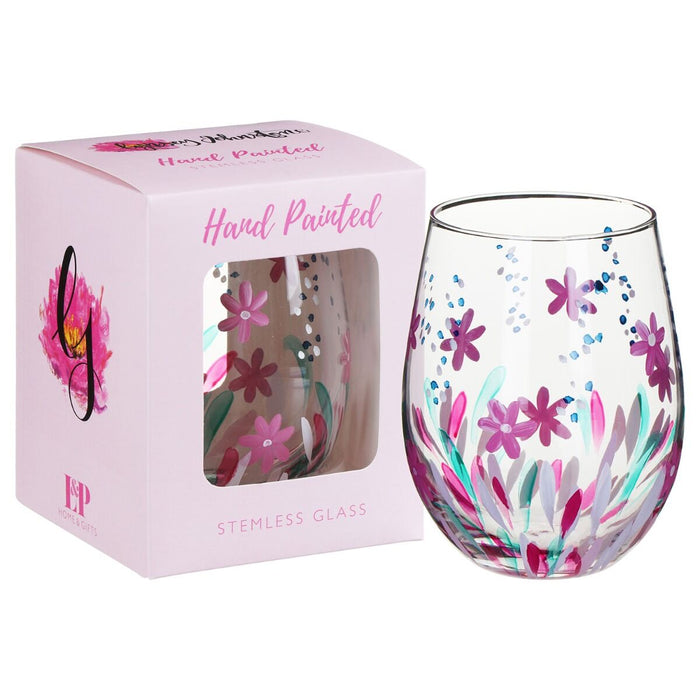 Hand Painted Wildflower Stemless Glass