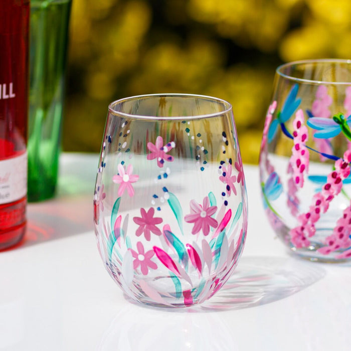 Hand Painted Wildflower Stemless Glass