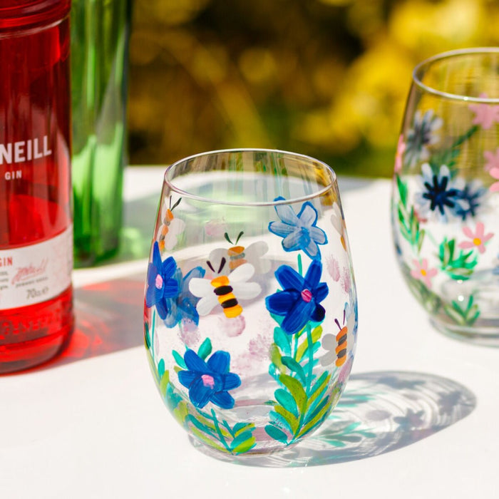 Hand Painted Bee Stemless Glass