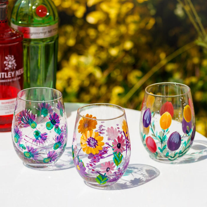 Hand Painted Tulip Stemless Glass