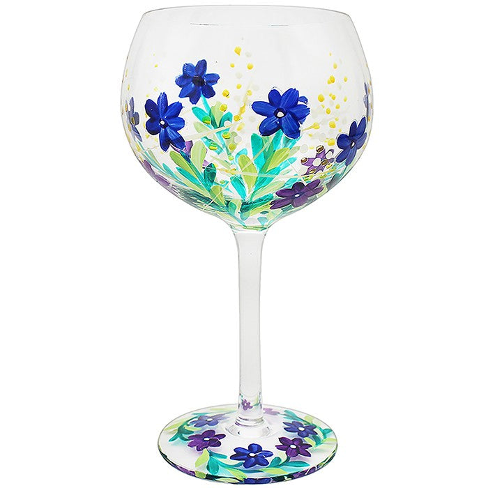 Hand Painted Blue Meadow Gin Glass