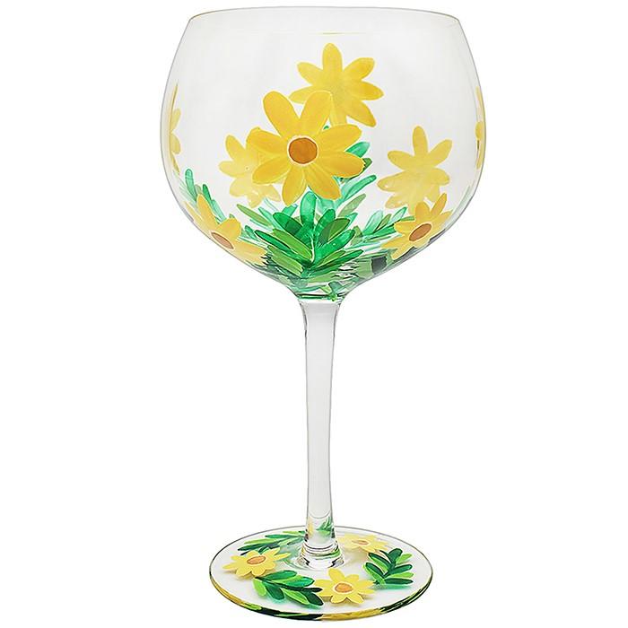 Hand Painted Daisy Gin Glass