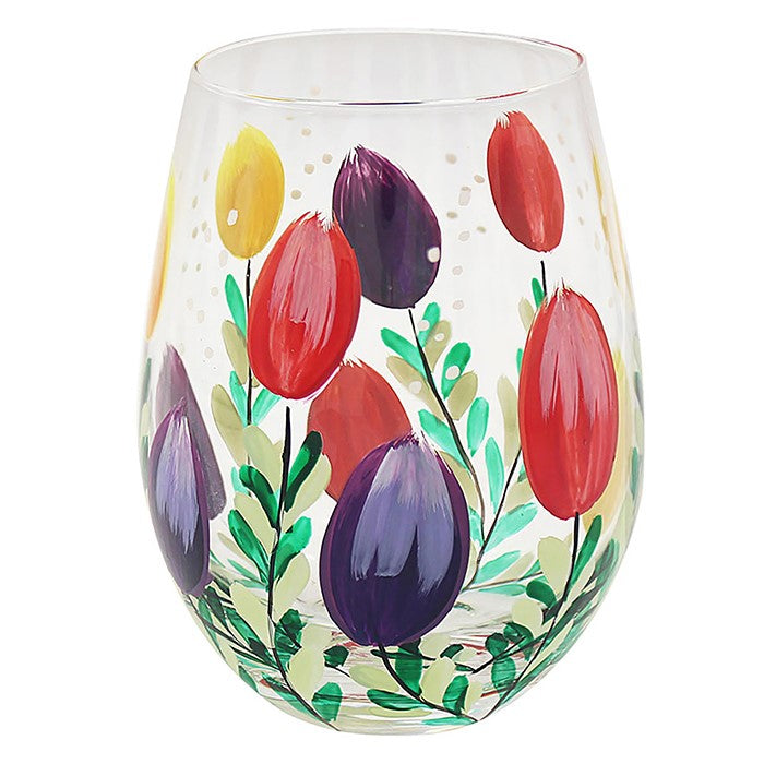 Hand Painted Tulip Stemless Glass