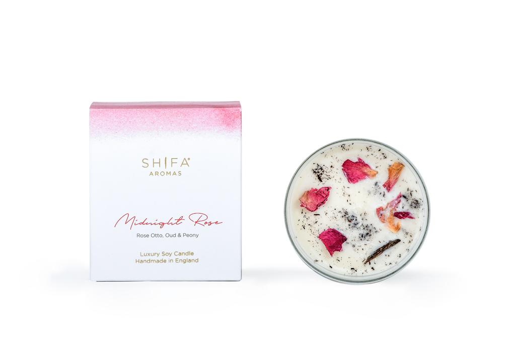Shifa Aromas Luxury 30cl Glass Candle Midnight Rose