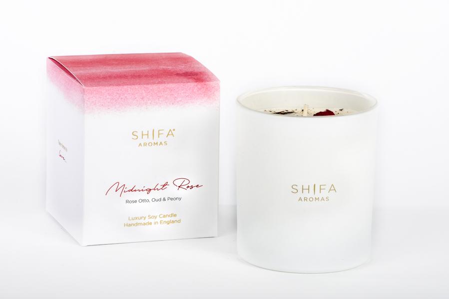 Shifa Aromas Luxury 30cl Glass Candle Midnight Rose