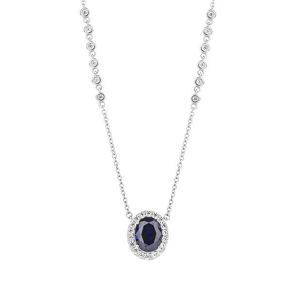 Diamonfire Oval Blue Sapphire Diamonfire Zirconia Necklace with Zirconia Detailed Chain