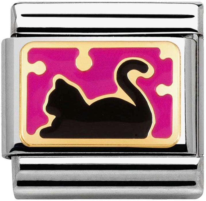 Nomination Classic Gold Plates Fuchsia Cat With Dots Charm
