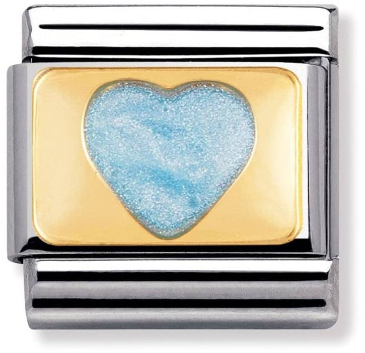 Nomination Classic Gold Plates Blue Glitter Heart Charm