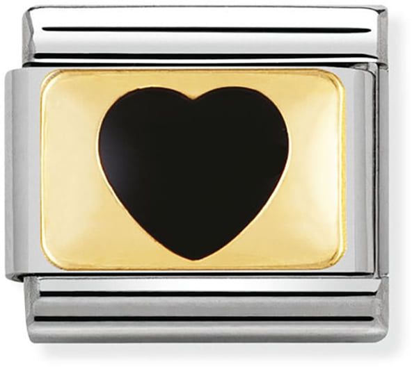 Nomination Classic Gold Plates Black Heart Charm