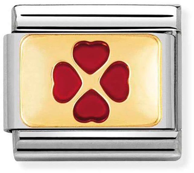 Nomination Classic Gold Good Luck Red Four Leaf Clover Charm
