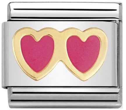 Nomination Classic Gold Love Double Pink Heart Charm