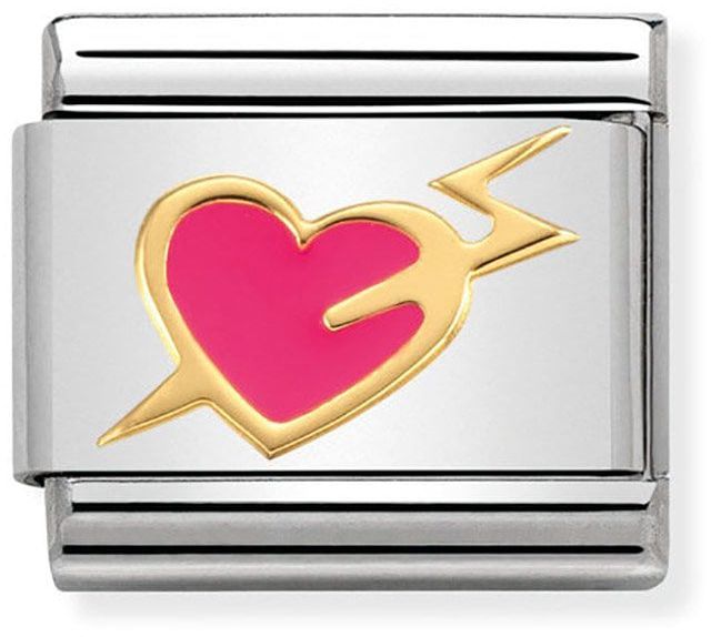 Nomination Classic Gold Love 2 Pink Heart With Lightning Charm