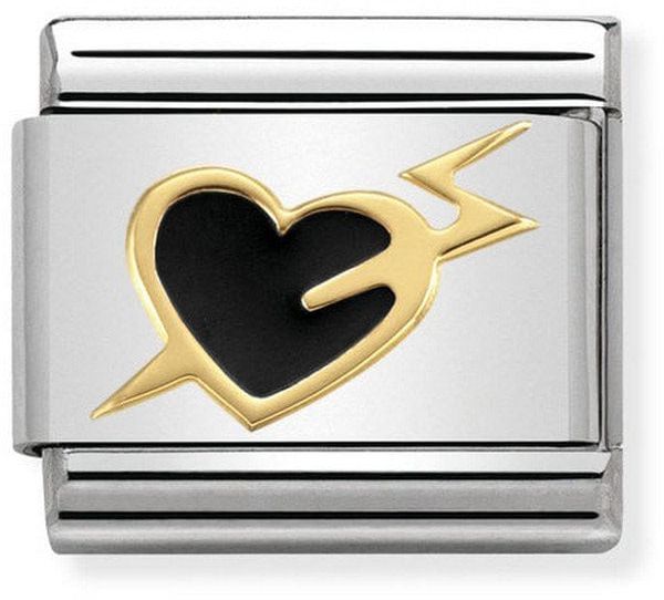 Nomination Classic Gold Love 2 Black Heart With Lightning Charm