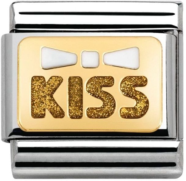 Nomination Classic Gold Elegance White Ribbon And Kiss Charm