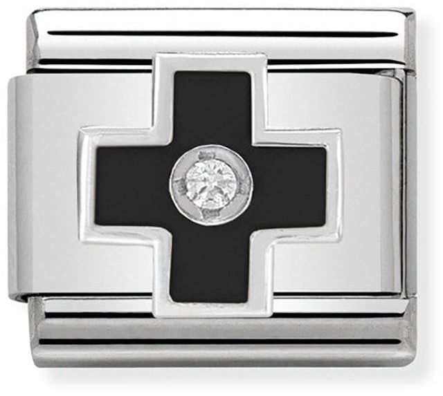 Nomination Classic Silver Cubic Zirconia Symbols Black Cross Charm