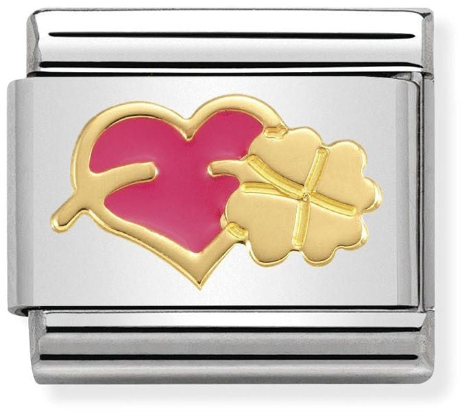 Nomination Classic Gold Love 2 Heart With Clover Charm