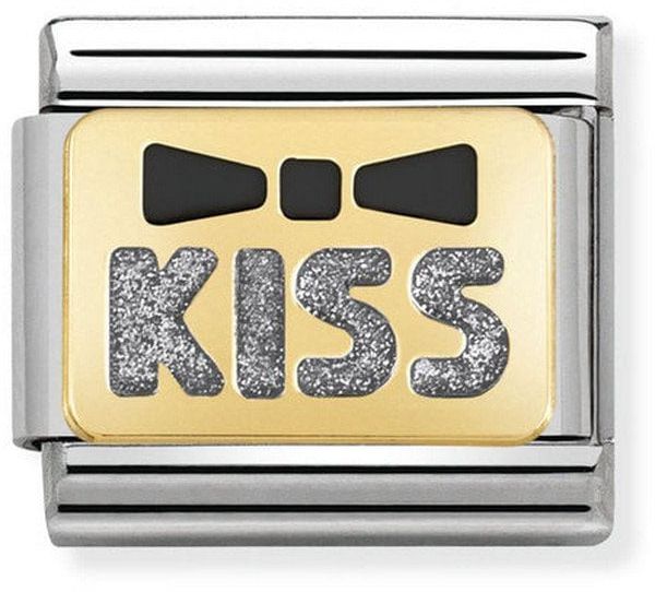 Nomination Classic Gold Elegance Black Ribbon And Kiss Charm — Maple Gifts