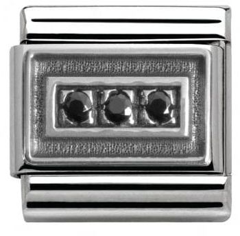 Nomination Classic Silver Cubic Zirconia Symbols Black Rectangle Charm