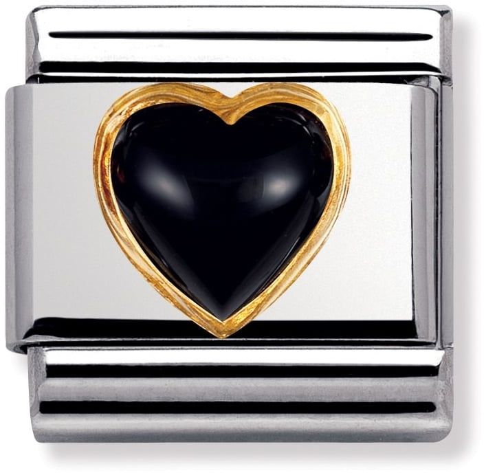 Nomination Classic Gold Heart Stones Black Agate Charm
