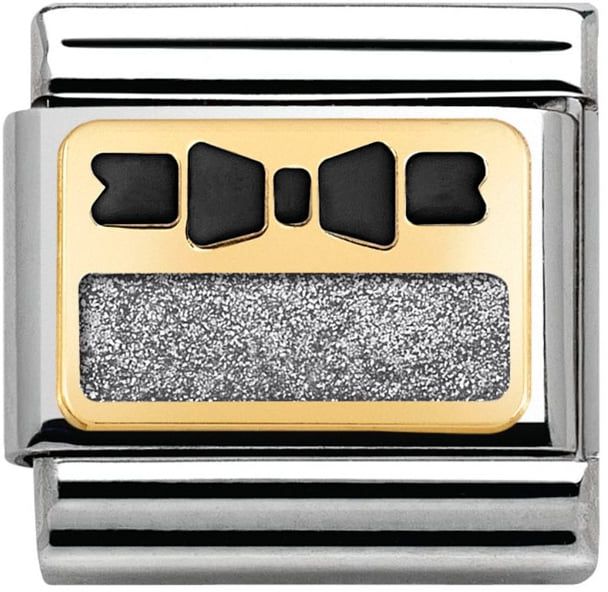 Nomination Classic Gold Elegance Black Bow On Silver Plate Charm