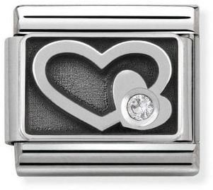Nomination Classic Silver Cubic Zirconia Symbols Black Heart White Stone Charm
