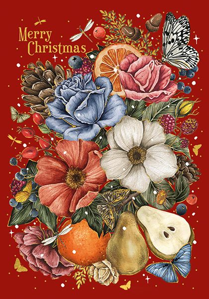 Art File Merry Christmas Butterfly & Fruit Christmas Card