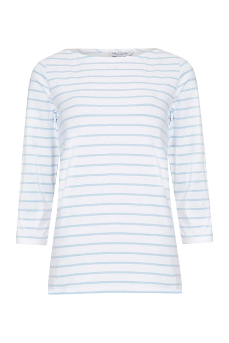 Great Plains Womens 3/4 Length Sleeve Stripe Top White-Powder Blue